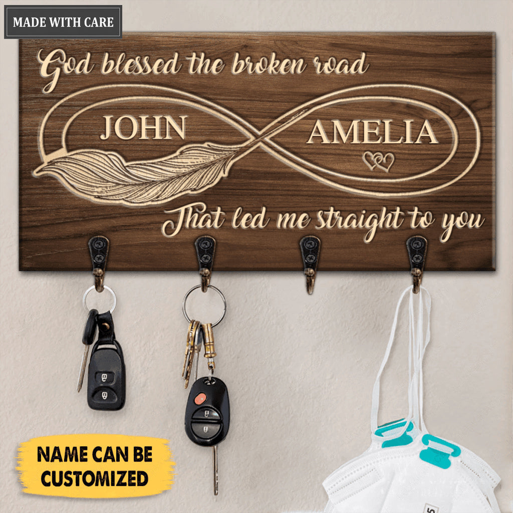 Infinity God Blessed The Broken Road Personalized Key Hanger