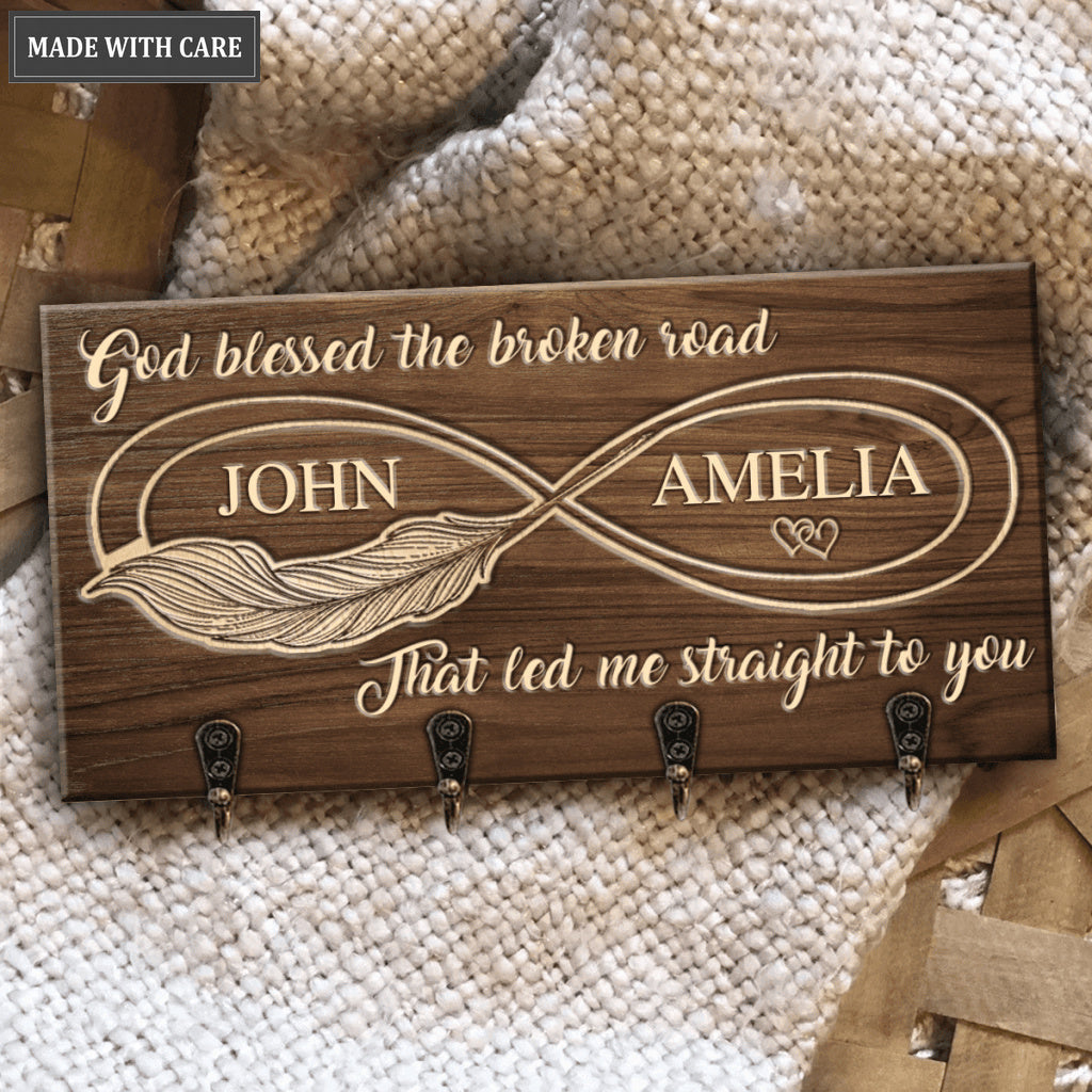 Infinity God Blessed The Broken Road Personalized Key Hanger