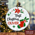 First Christmas Sock Poinsettia Floral Personalized Ornament