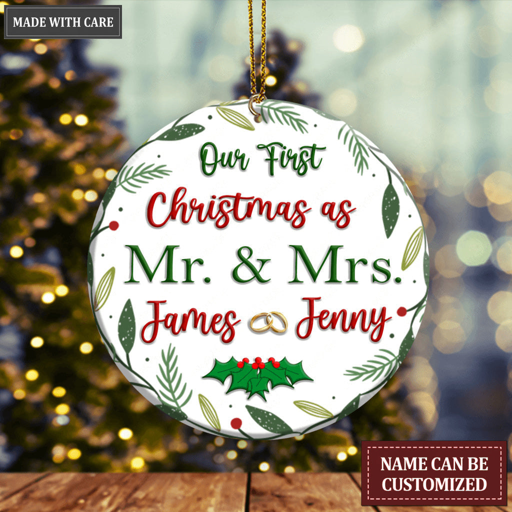 Floral Frame Couple Rings Our First Christmas Personalized Ornament