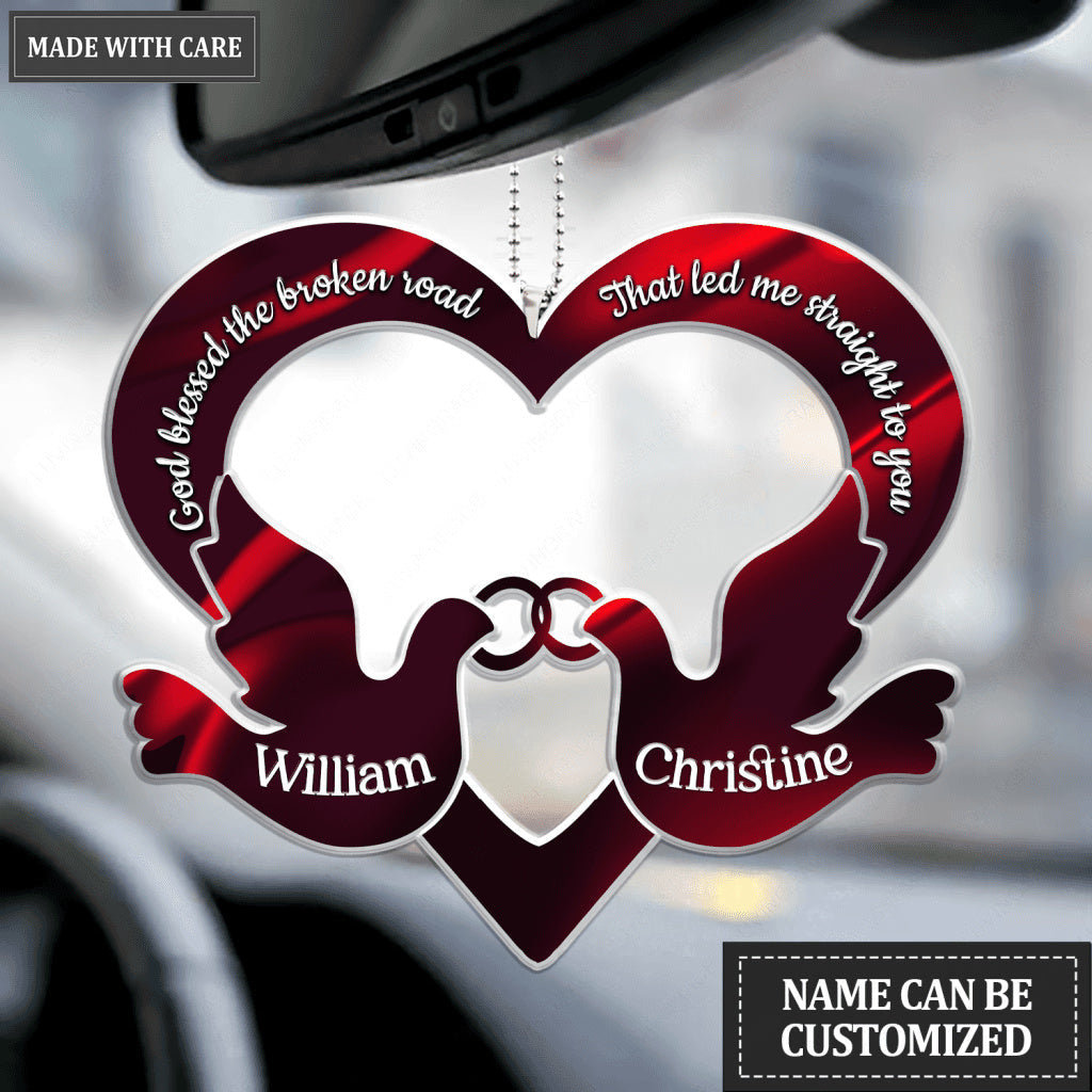Dove Couple With Rings God Blessed Personalized Ornament
