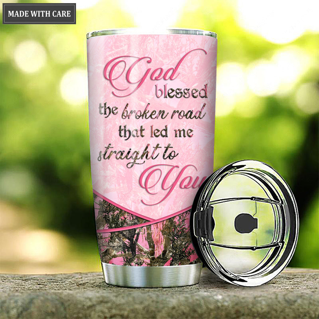 Buck And Doe God Blessed The Broken Road Personalized Tumbler