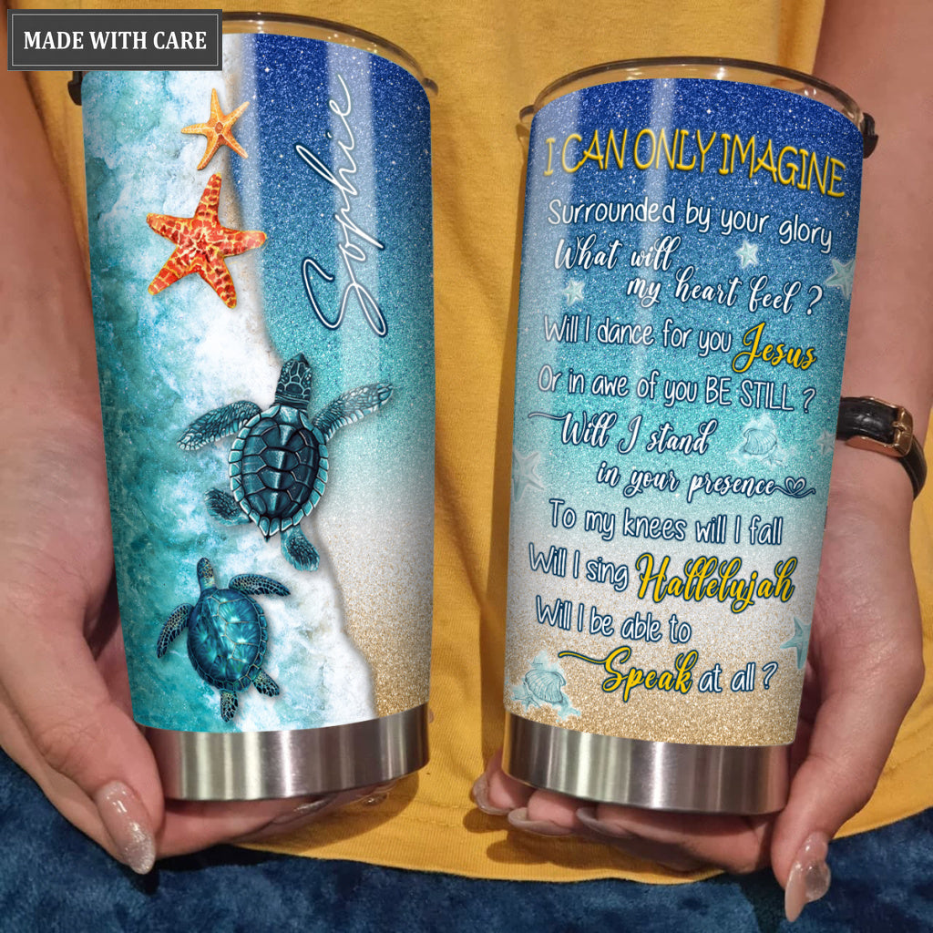 Personalized Glitter Will I Stand In Your Presence Turtle Tumbler