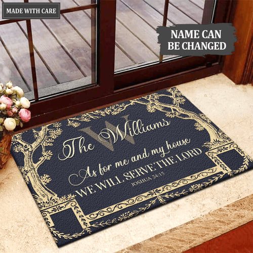 Antique Tree Frame Serve The Lord Personalized Doormat