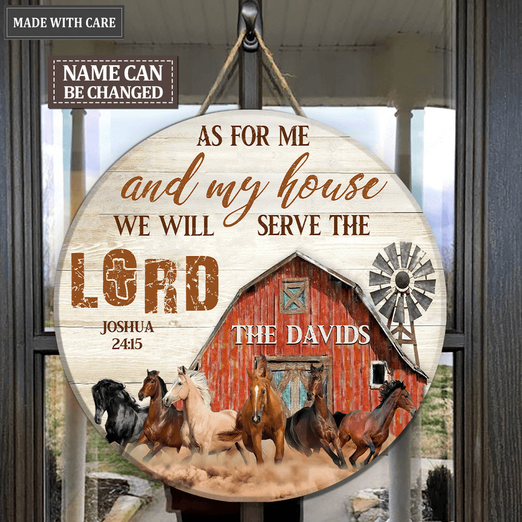 Running Horses Serve The Lord Personalized Wood Circle Sign