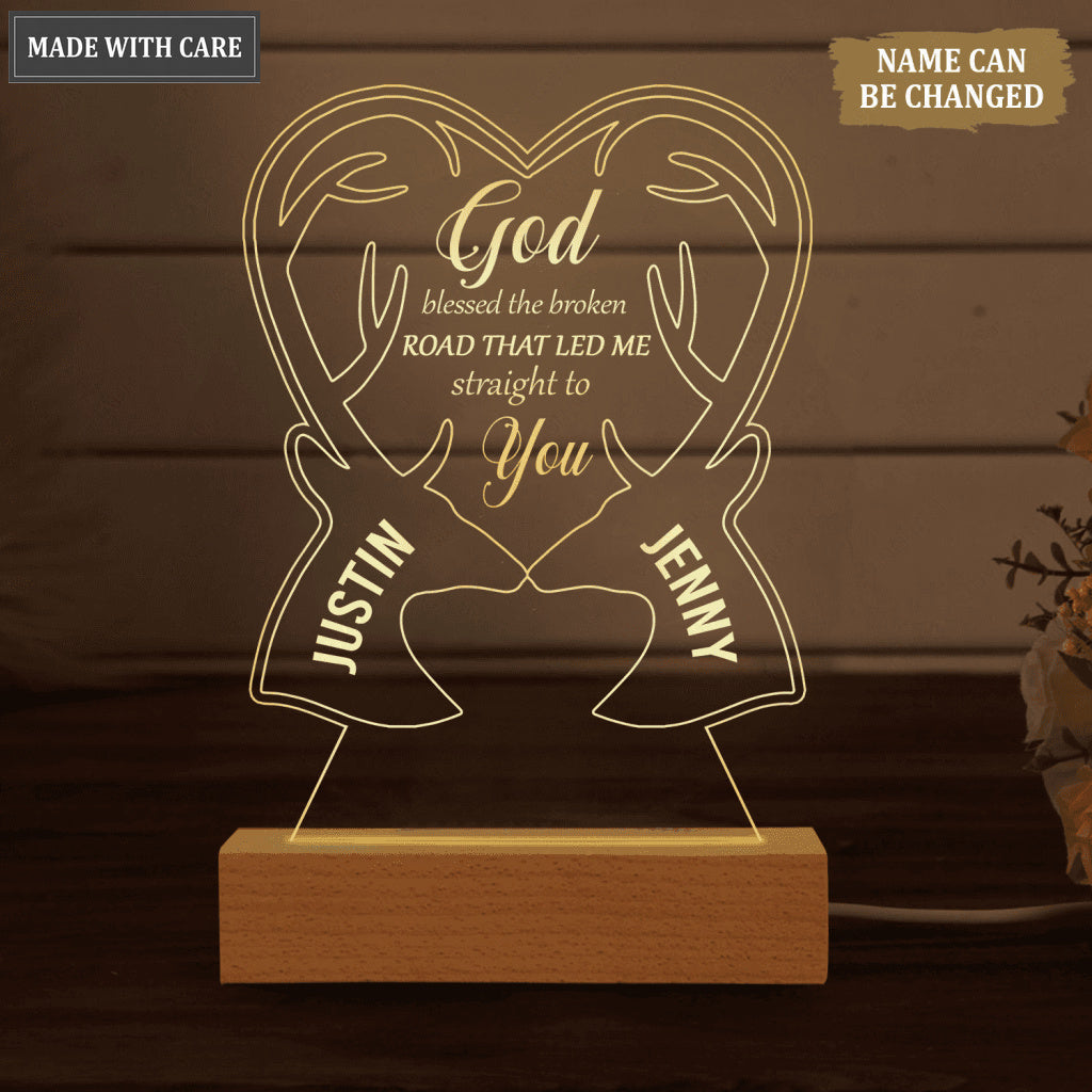 Heart Deer Couple God Blessed Personalized Acrylic Seven Colors Night Light