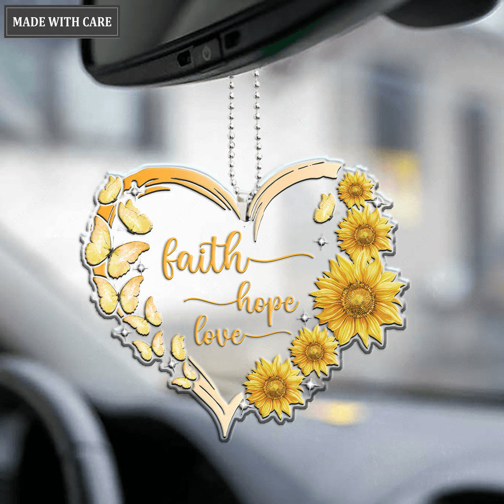 Faith Hope Love Butterflies Sunflower Heart Ornament