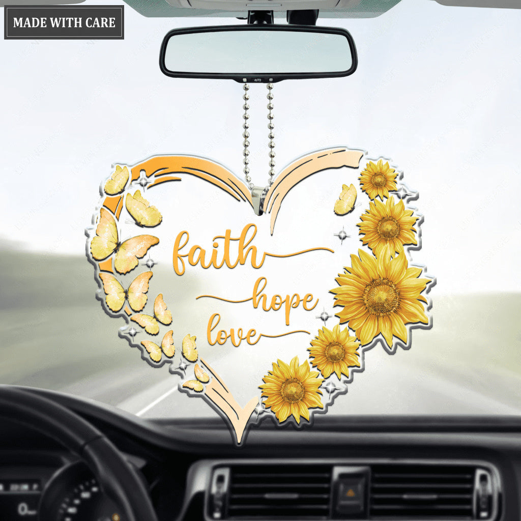 Faith Hope Love Butterflies Sunflower Heart Ornament