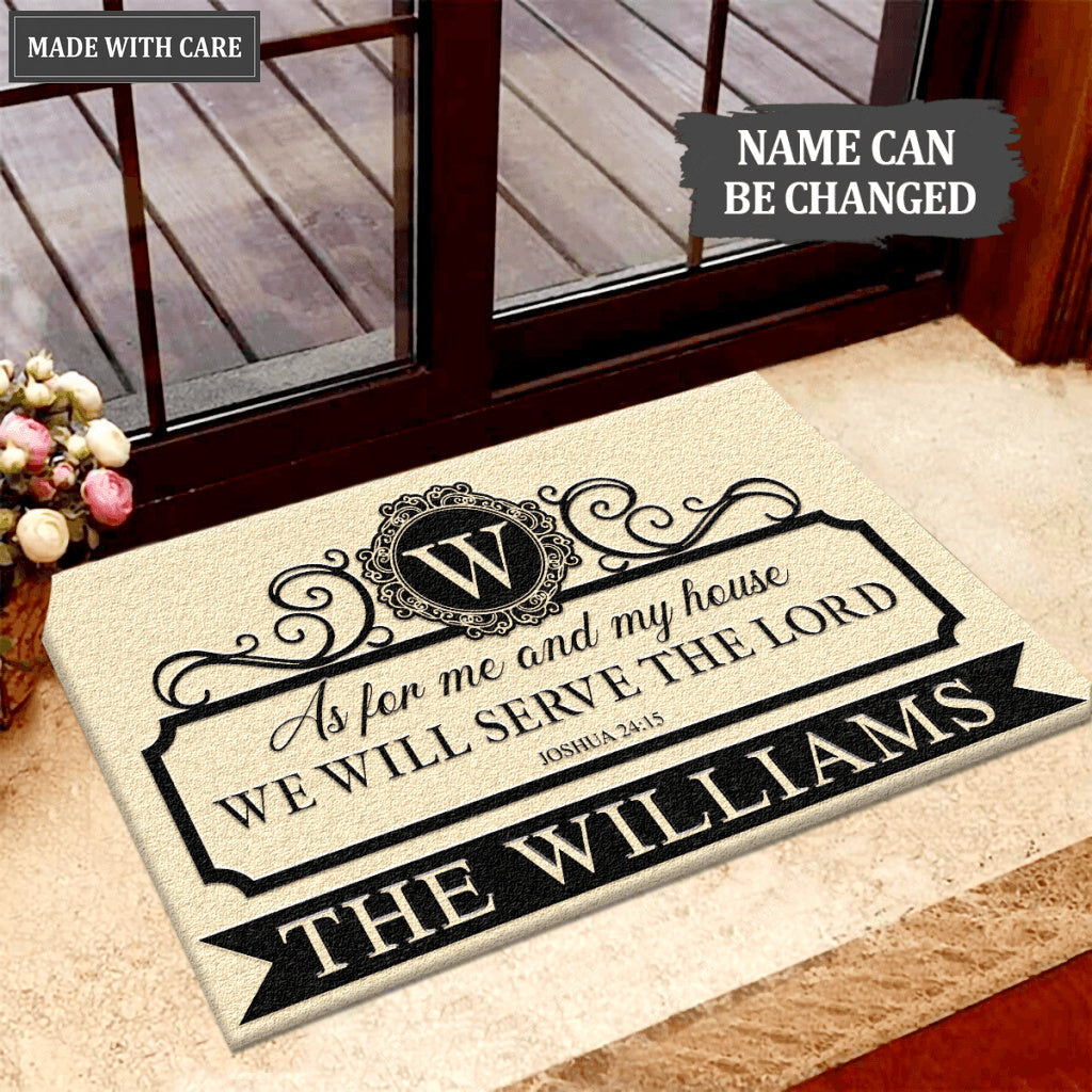 Elegant Family Home Serve The Lord Black And Tan Personalized Doormat