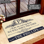 Personalized Monogram Luxury Serve The Lord Navy And Tan Doormat