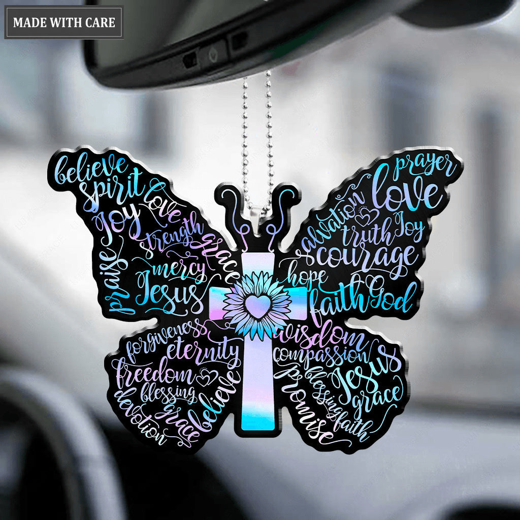 Christian Sunflower Butterfly Cross Ornament