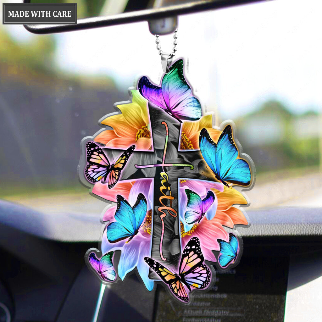 Faith Cross Butterflies And Sunflowers Rainbow Ornament