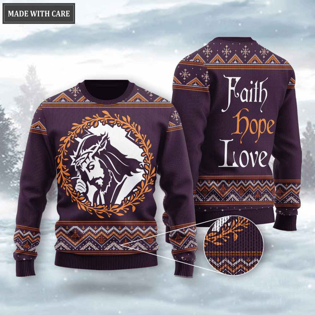 Christ God Wool Knitted Pattern Faith Hope Love Ugly Sweater
