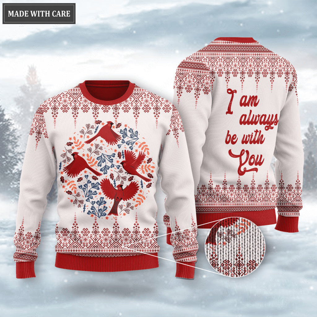 Christmas Cardina Wool Knitted Pattern I Am Always Be With You Ugly Sweater
