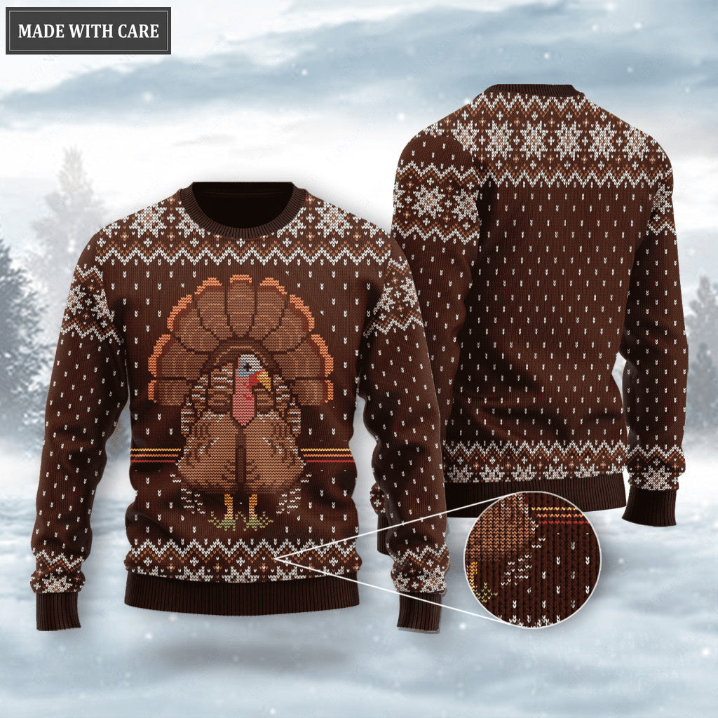 Thanksgiving Brown Turkey Knitted Pattern Ugly Sweater