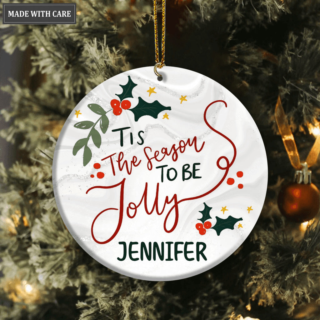 Christmas Floral Tis The Season To Be Jolly Personalized Ornament