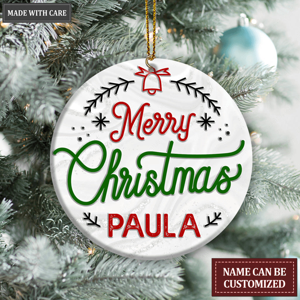 Vintage Floral Merry Christmas Personalized Gift Ornament