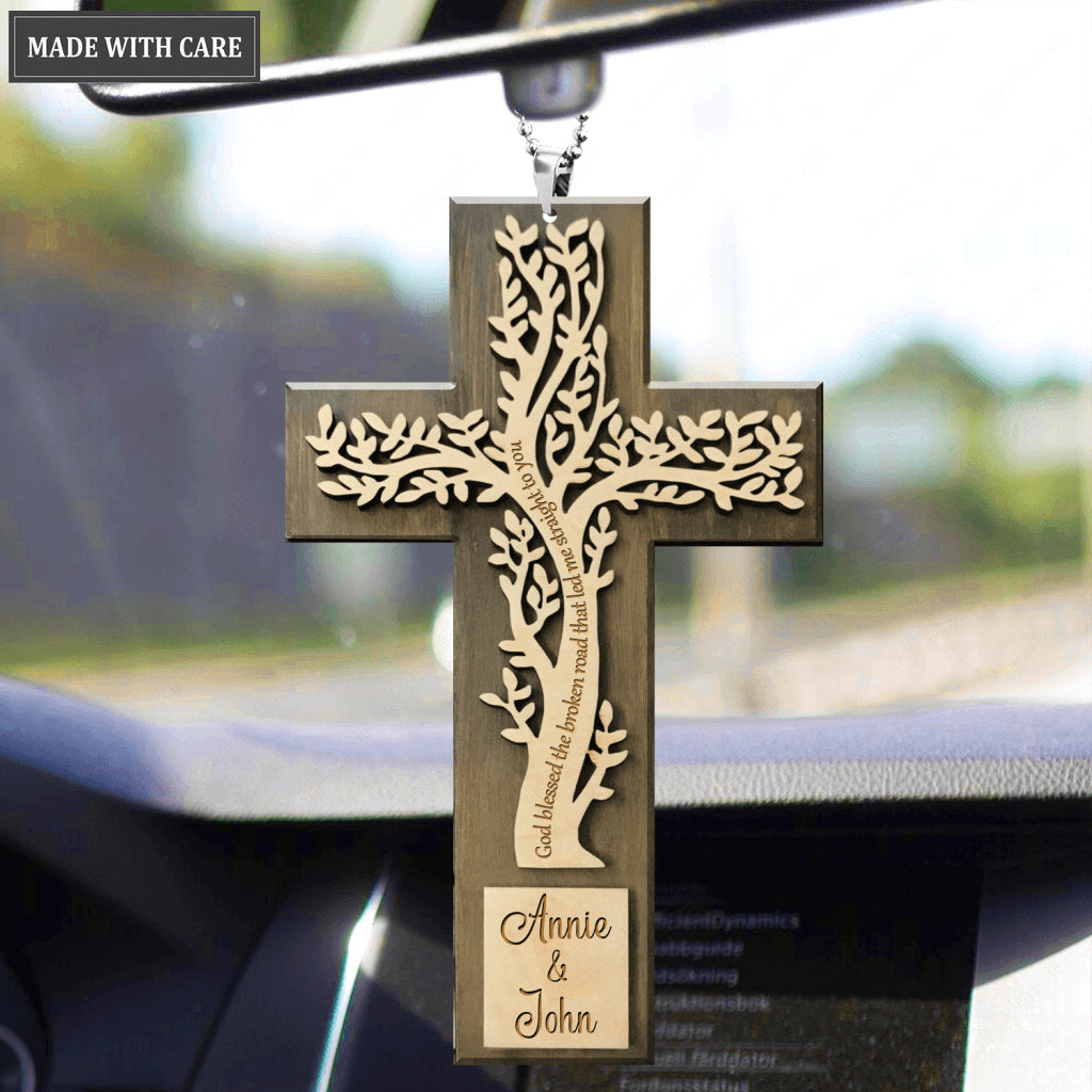 Personalized Tree Cross Blessed The Broken Road Ornament