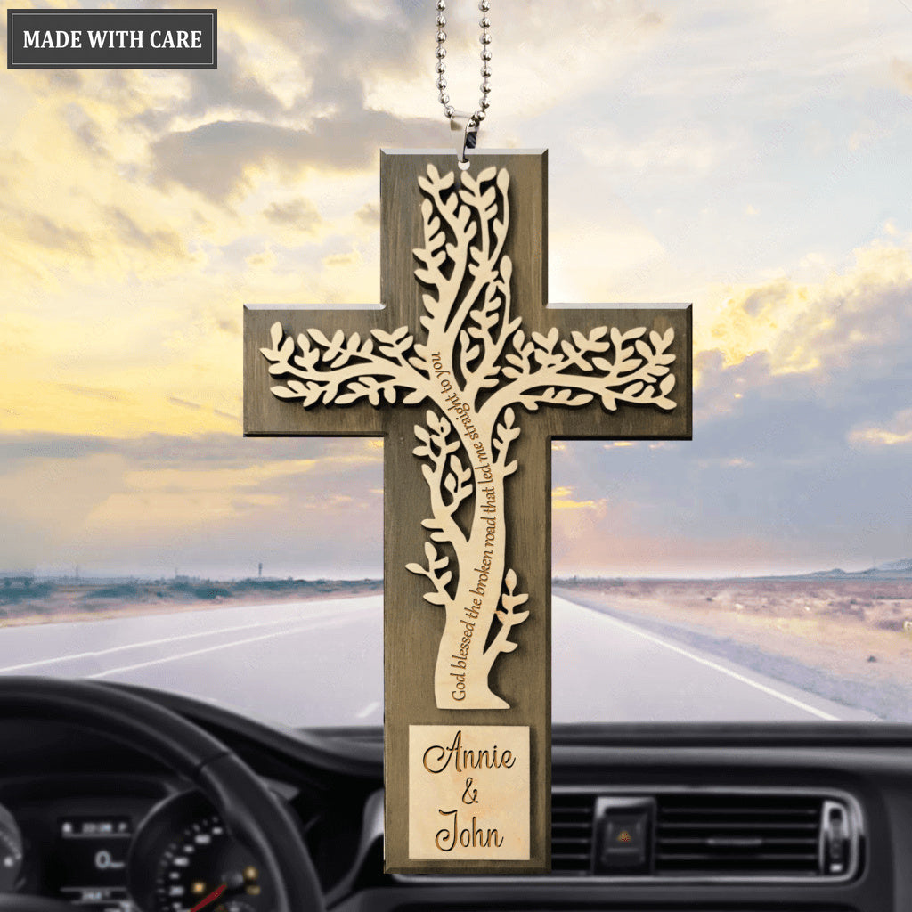 Personalized Tree Cross Blessed The Broken Road Ornament