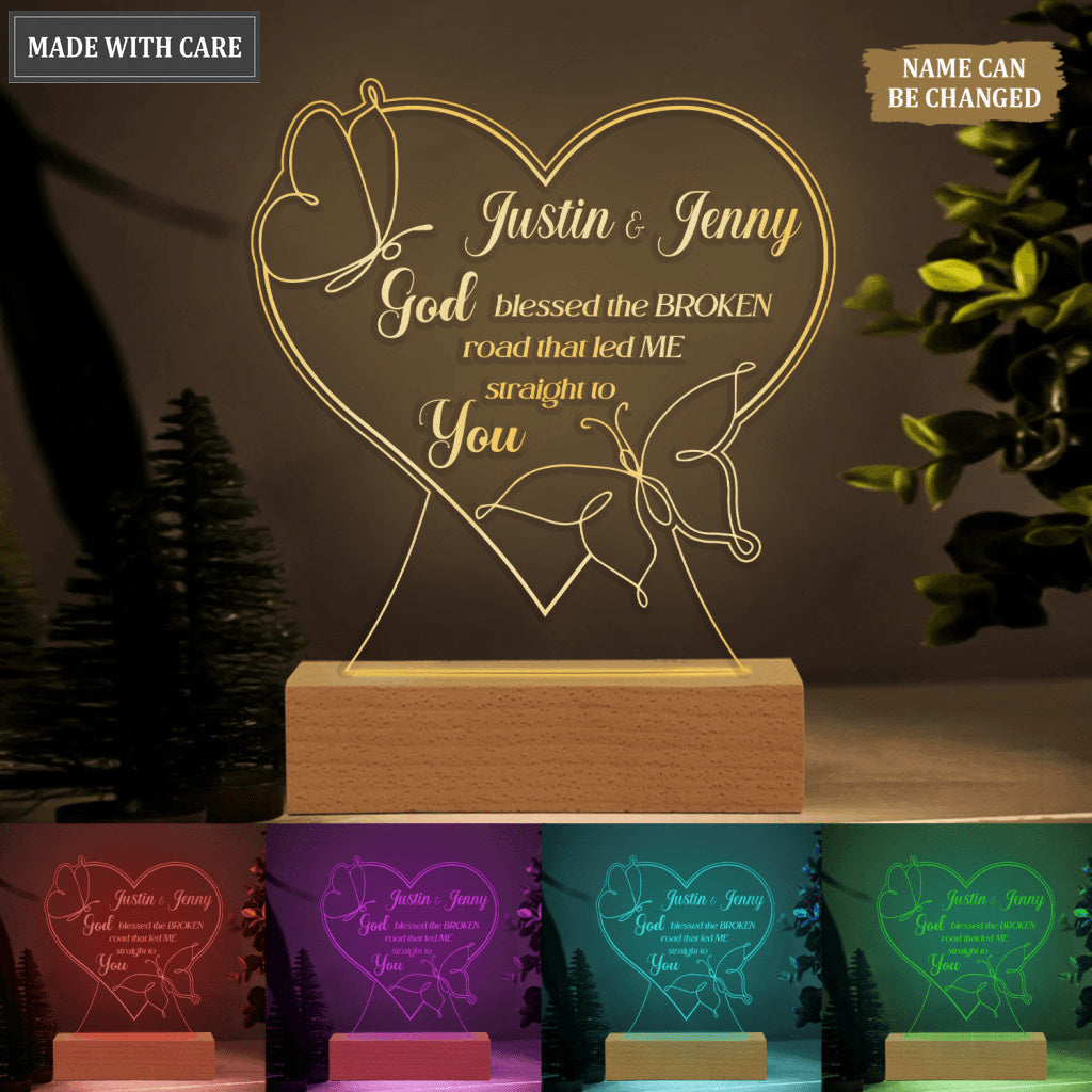 Couple Butterfly Line Art God Blessed Personalized Acrylic Night Light