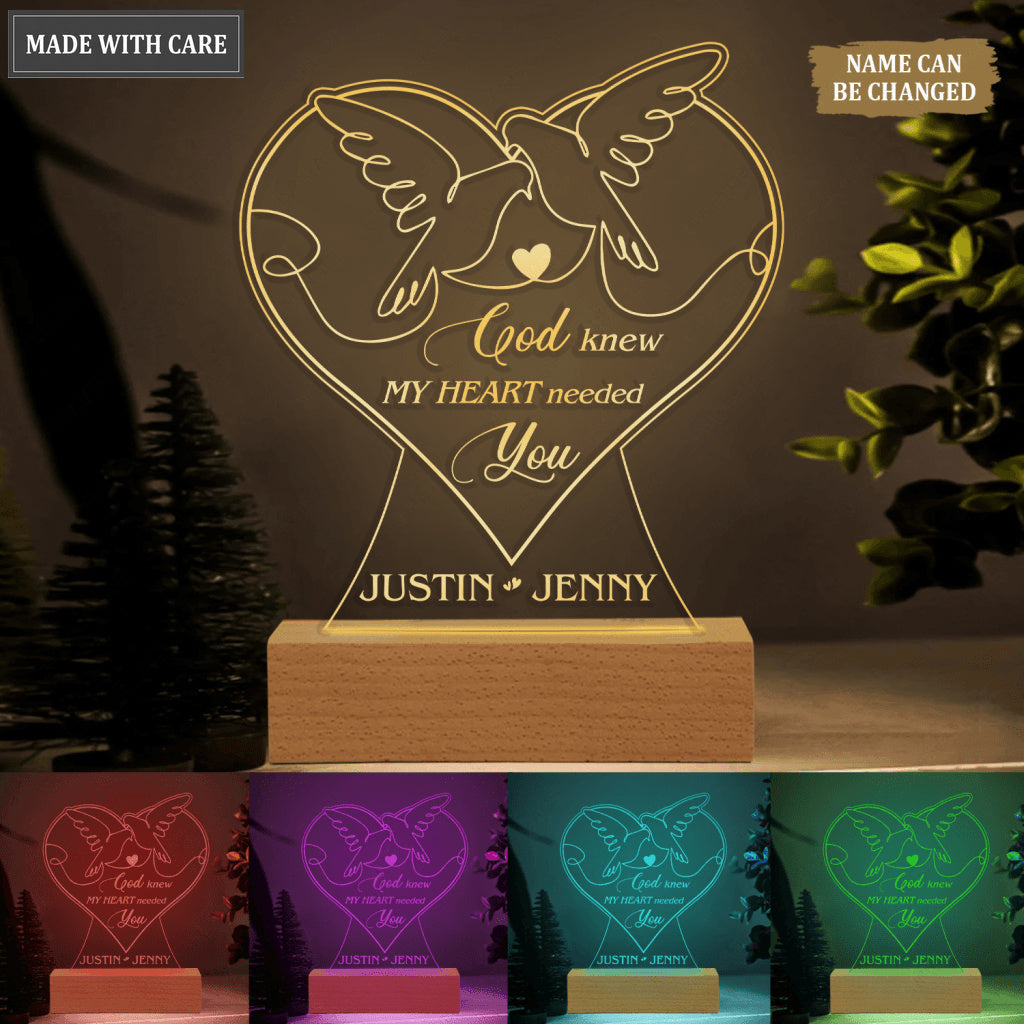 Dove Couple Heart Line Art God Blessed Personalized Acrylic Night Light