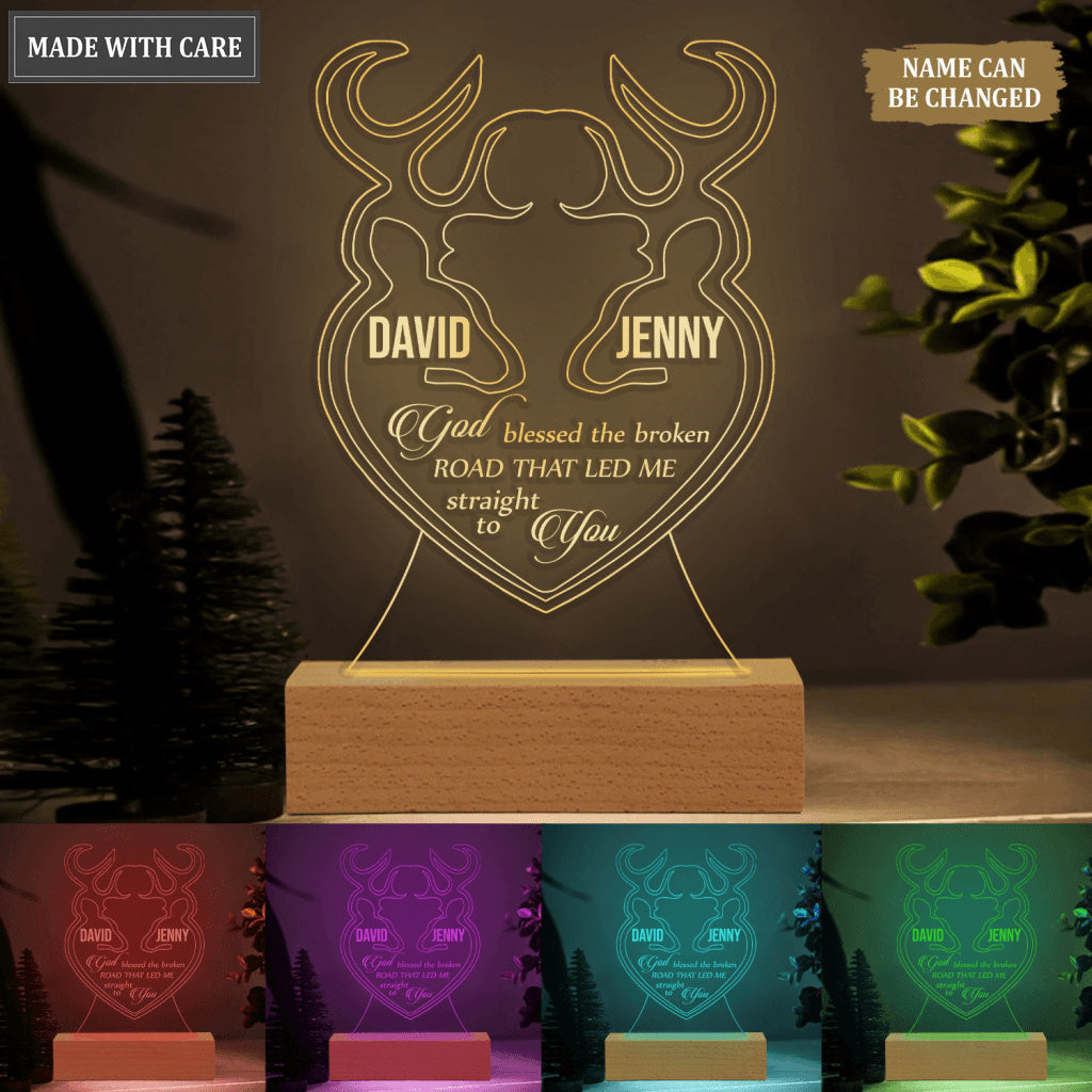 Heart Buck And Doe God Blessed Personalized Acrylic Seven Colors Night Light