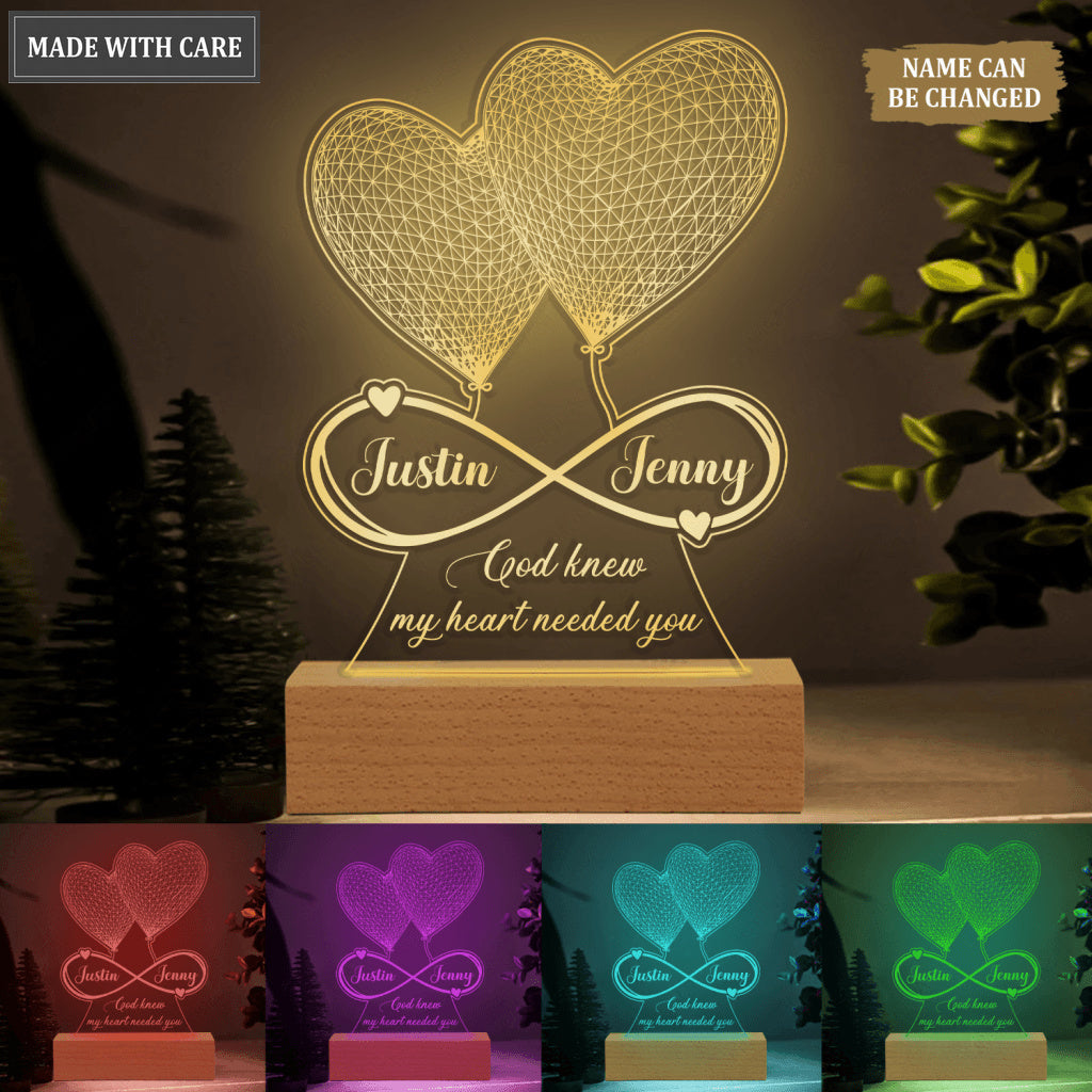 Heart Couple Infinity God Knew My Heart Needed You Personalized Acrylic Night Light