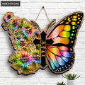 Rainbow Butterfly God Says You Are Shaped Wood Sign