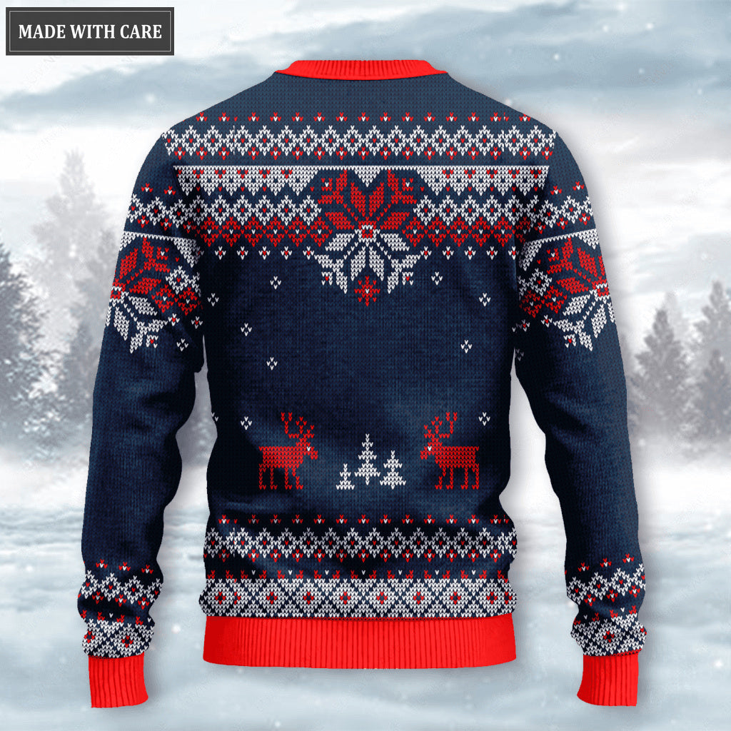 Dark Blue Christian Cross Reindeer Wool Knitted Snow Christmas Pattern Ugly Sweater
