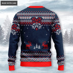 Dark Blue Christian Cross Reindeer Wool Knitted Snow Christmas Pattern Ugly Sweater