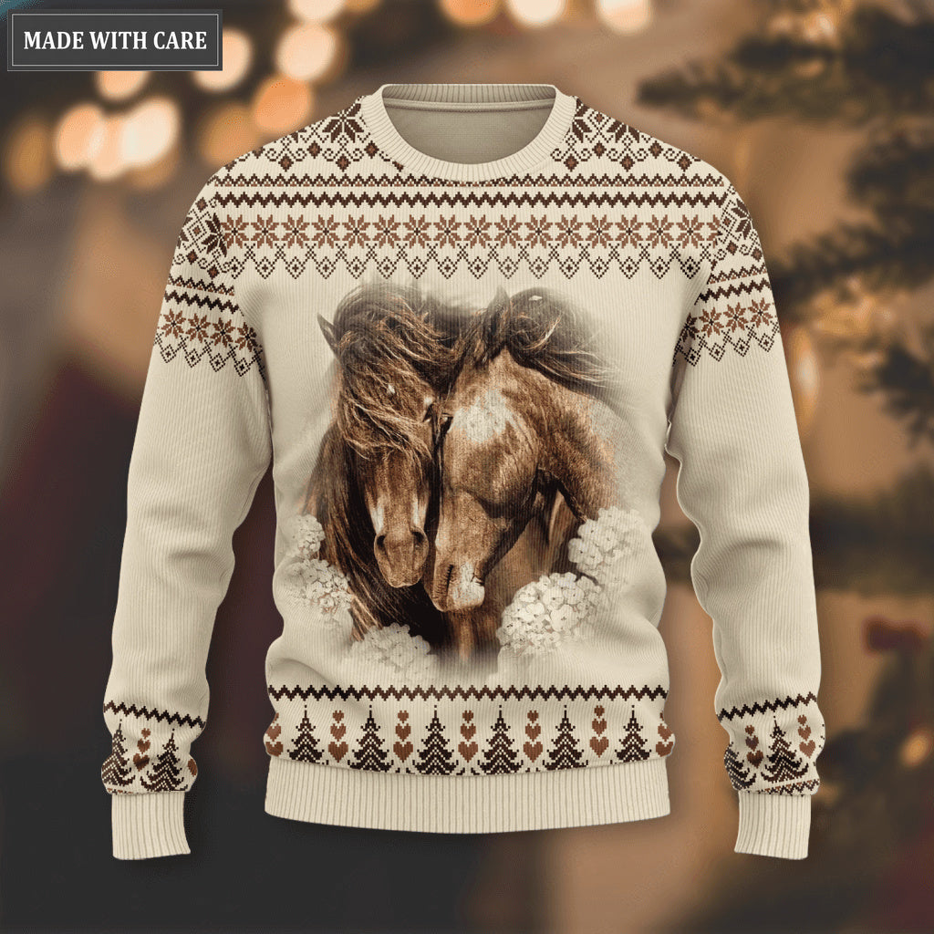 Love Horse Wool Knitted Christmas Pattern God Blessed Ugly Sweater