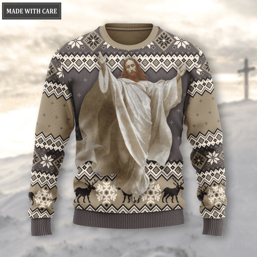 Vintage Christian God Wool Knitted Christmas Pattern Ugly Sweater