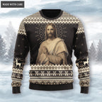 Vintage God Christ Light Wool Knitted Christmas Pattern Ugly Sweater