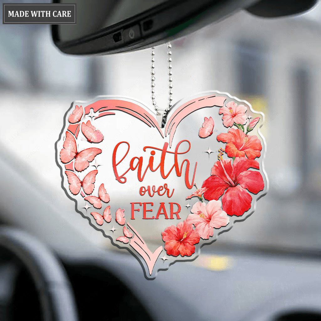 Hibiscus Heart Butterflies Faith Over Fear Ornament