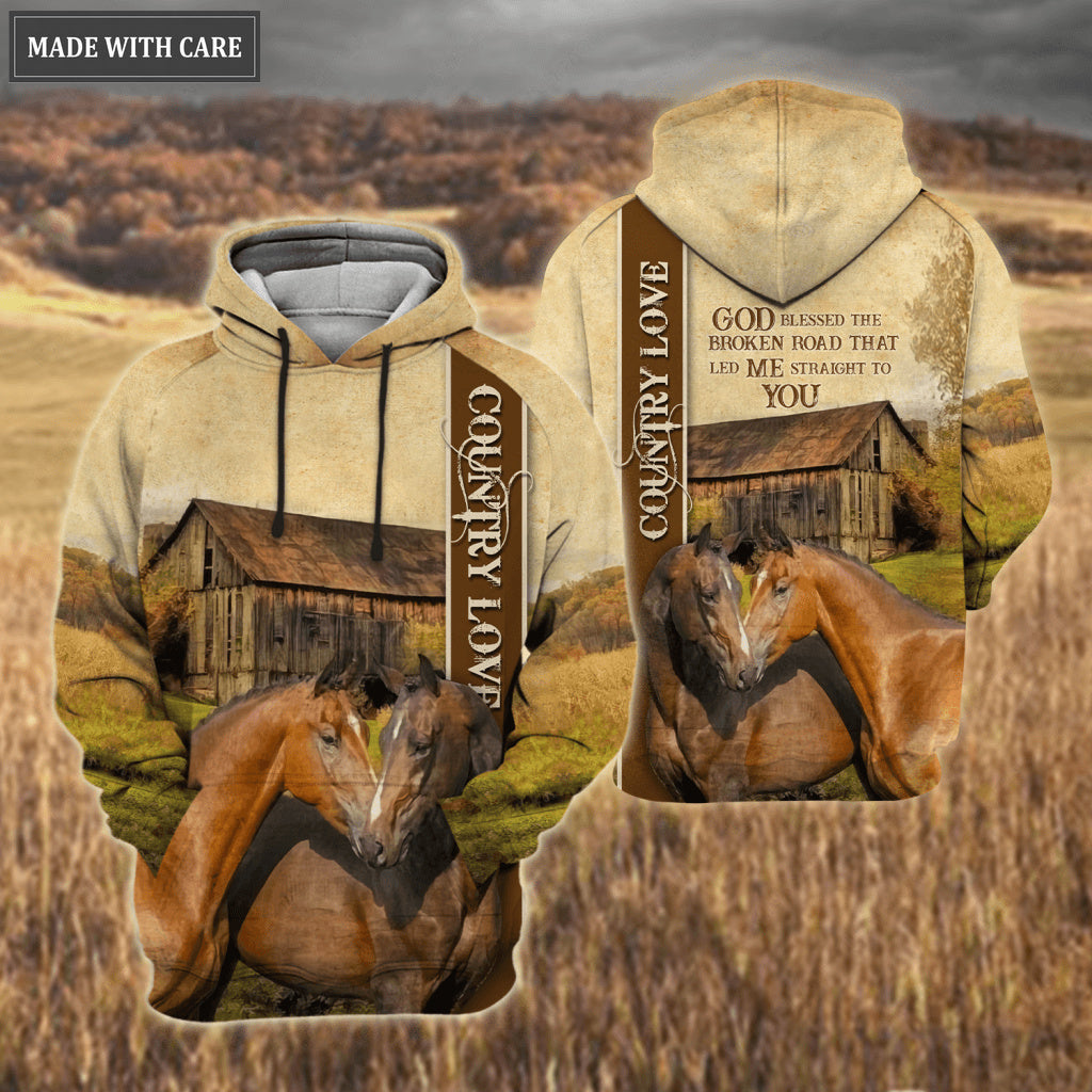 Country Love Horse Couple God Blessed Hoodie