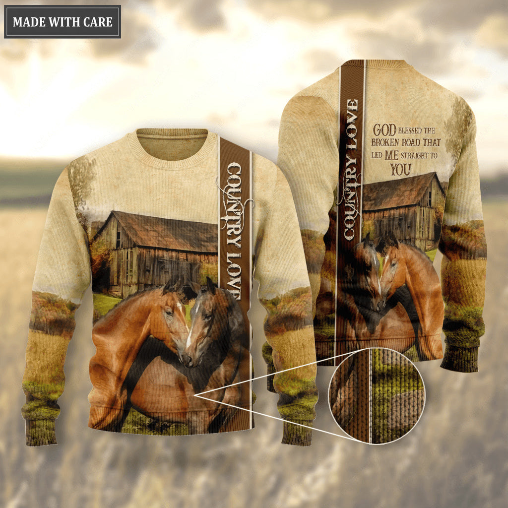 Country Love Horse Couple God Blessed Wool Sweatshirt