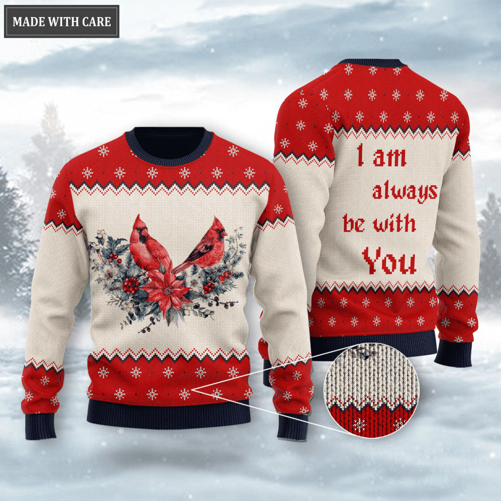 Christmas Snow Cardinal Wool Knitted Pattern I Am Always Be With You Ugly Sweater