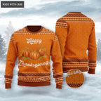 Happy Thanksgiving Pumpkin Wool Knitted Pattern Ugly Sweater