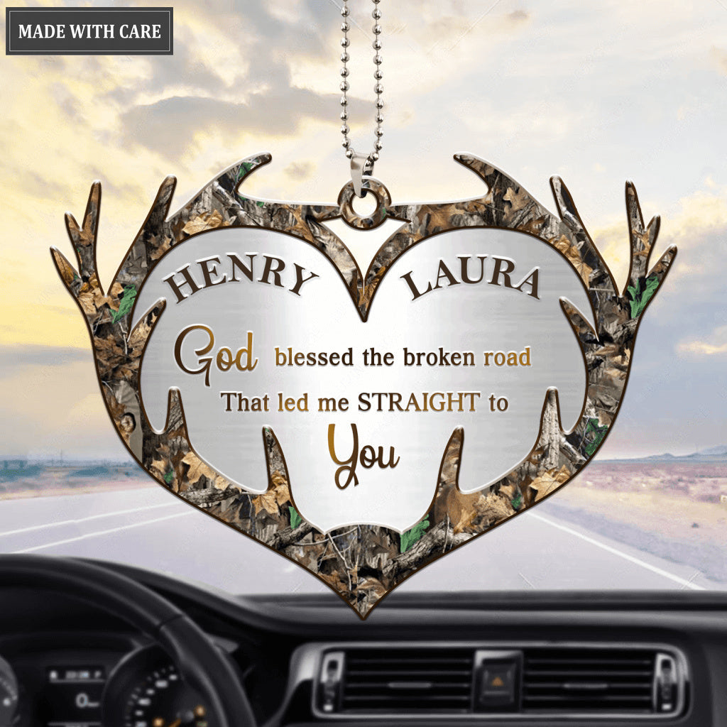 Camo Heart Antler Couple God Blessed Personalized Ornament