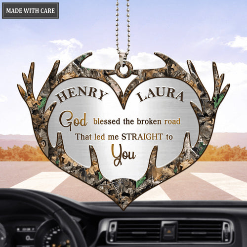 Camo Heart Antler Couple God Blessed Personalized Ornament