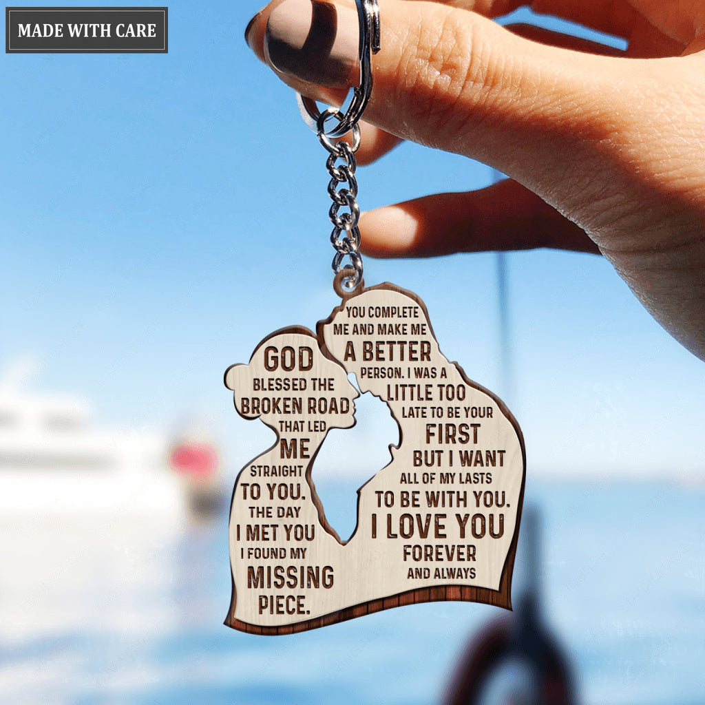 God Blessed The Broken Road Wooden Keychain
