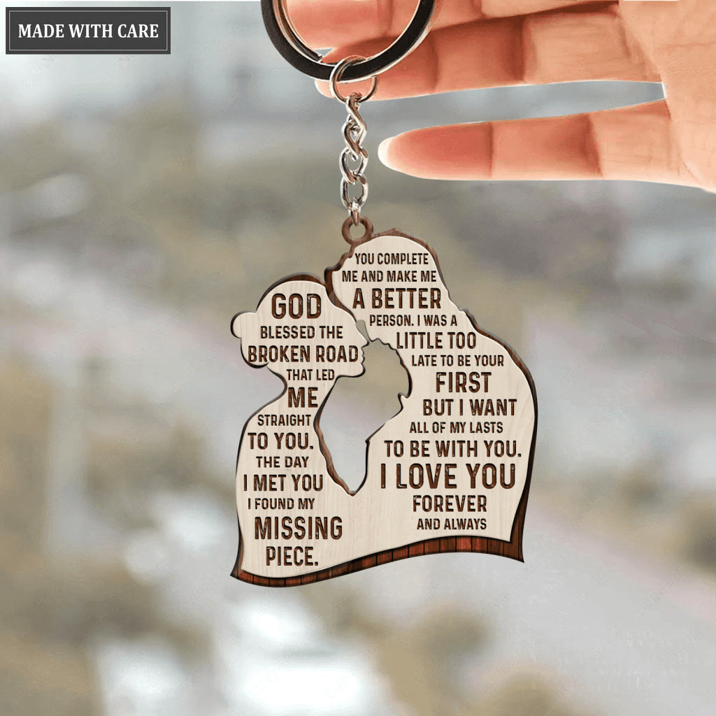 God Blessed The Broken Road Wooden Keychain