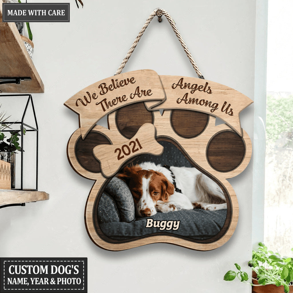 Personalized Dog Angels Among Us Memorial Customized Shape Wooden Sign
