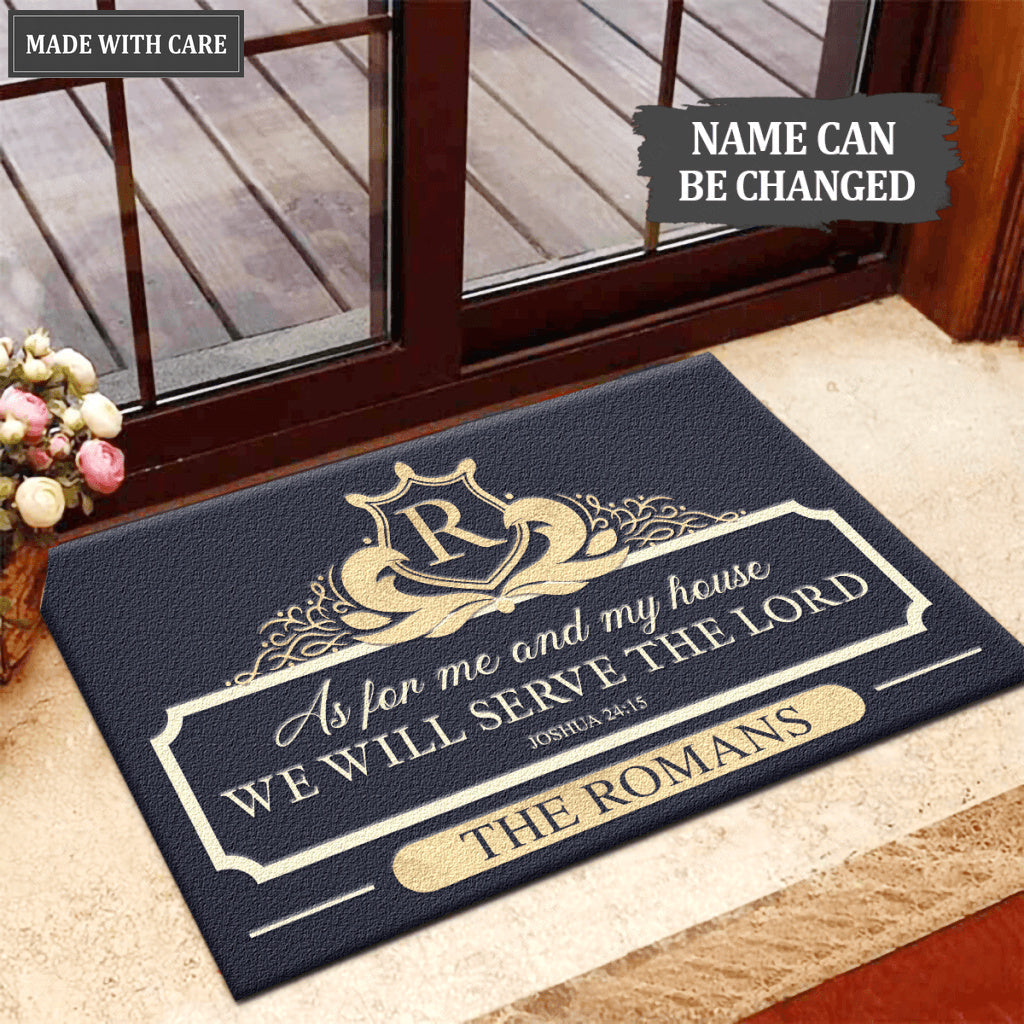 Personalized Elegant Shield Monogram Serve The Lord Doormat