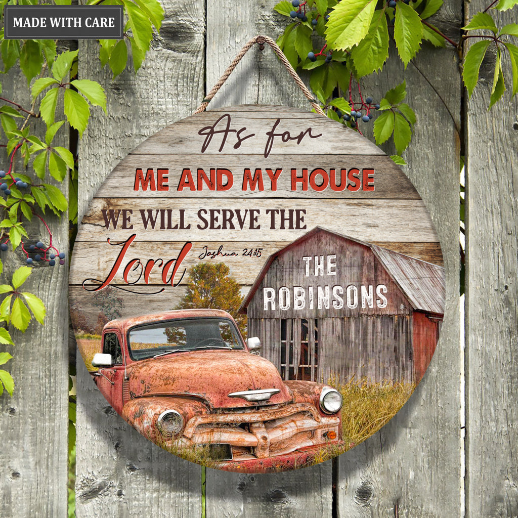 Personalized Serve The Lord Truck Wood Circle Sign