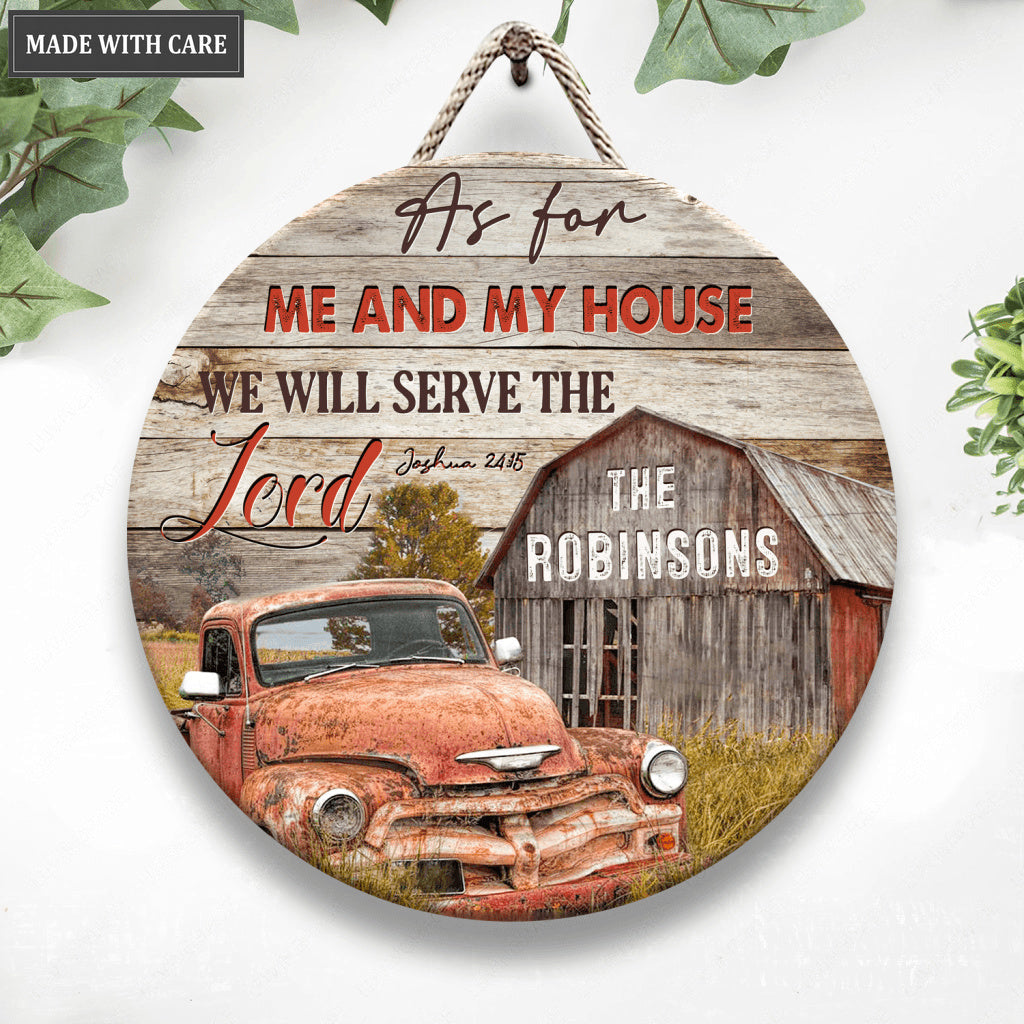 Personalized Serve The Lord Truck Wood Circle Sign