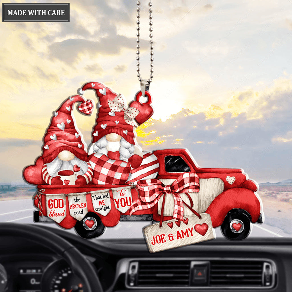 Red Truck Gnome Couple God Blessed Personalized Ornament