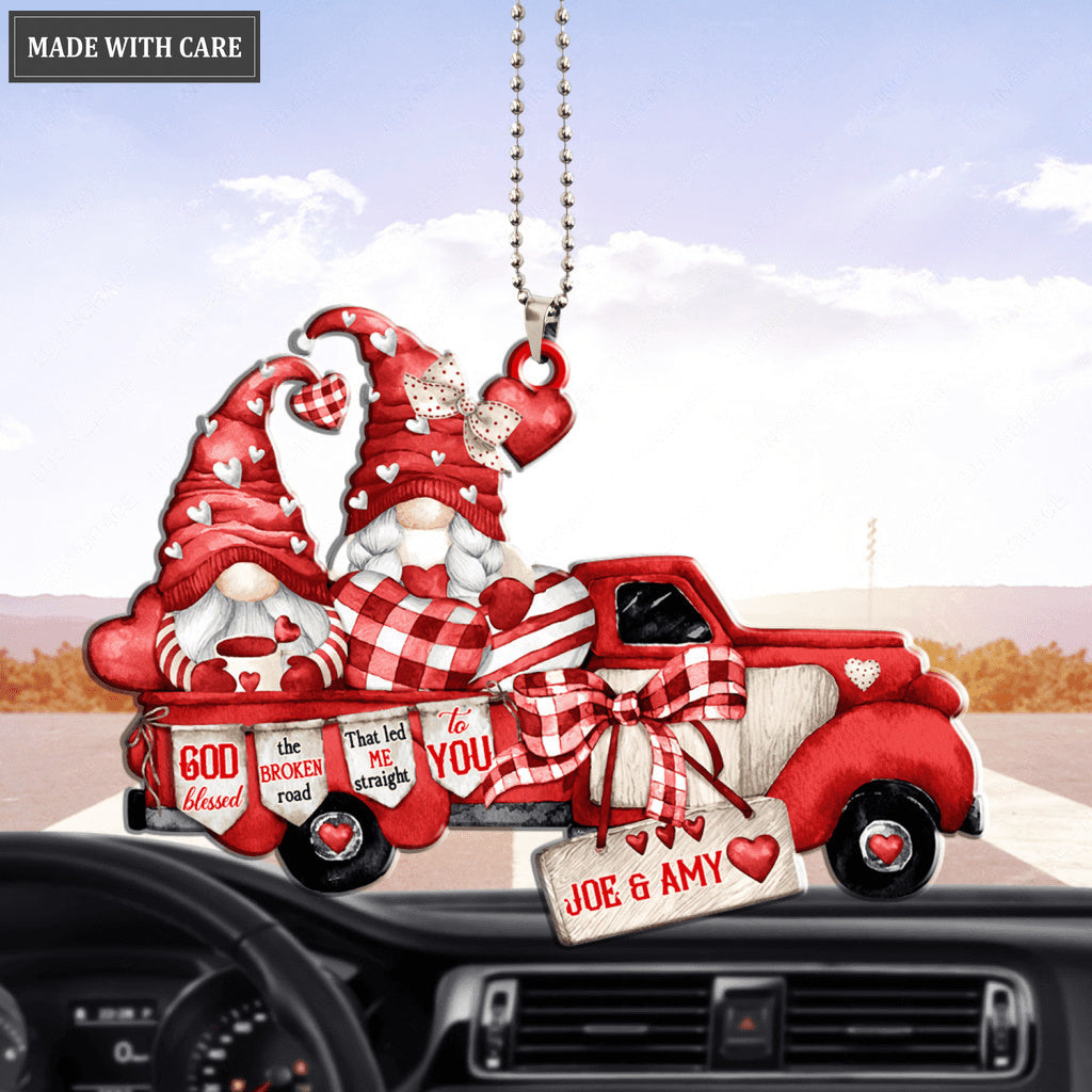 Red Truck Gnome Couple God Blessed Personalized Ornament