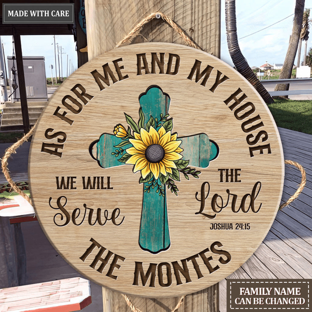 Personalized Rustic Cross With Sunflower Serve The Lord Circle Sign