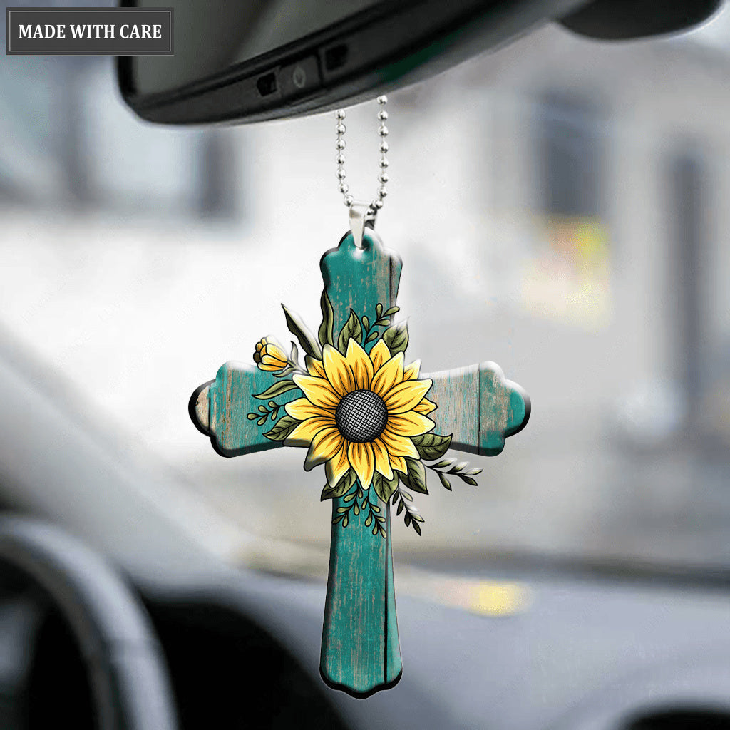 Rustic Cross With Sunflower Ornament